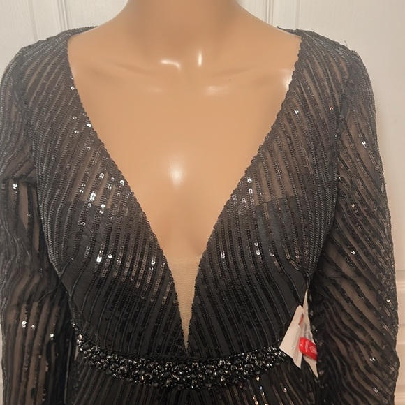 NWT MAC DUGGAL Black Tea Length Sequin Midi Dress - Picture 4 of 6